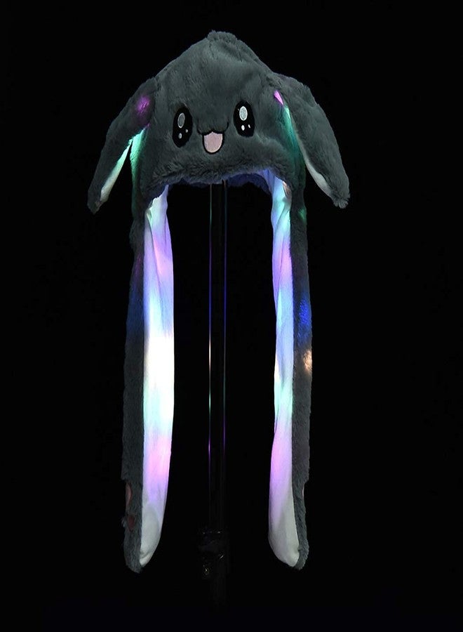 كيديتوس قبعة أرنب قطيفة من كيديتوس، قبعة قفز بأذنين متحركتين، قبعة أرنب مضيئة بإضاءة LED مرحة للنساء والفتيات، رمادي - Image 3